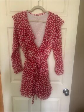 Free People Red and White Printed Dress or Top with Branded Tag